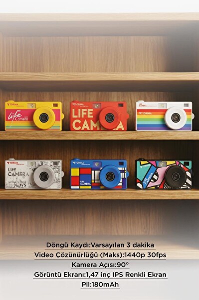Torima CMR47 Life Dijital Kamera Selfie Video Vlog Kamerası Mini Fotoğraf Makinesi Siyah