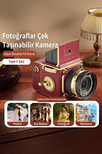 Torima CMR48 Vintage Dijital Kamera Selfie Video Vlog Kamerası Fotoğraf Makinesi Açık Yeşil