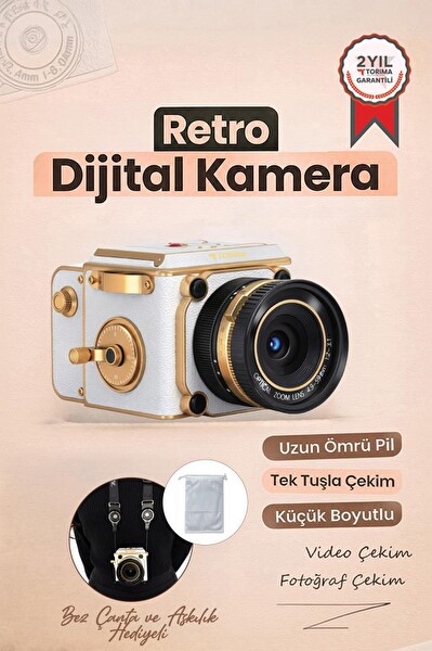 Torima CMR48 Vintage Dijital Kamera Selfie Video Vlog Kamerası Fotoğraf Makinesi Beyaz