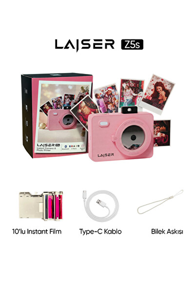 Laiser Z5S Instant Kamera ve Fotoğraf Yazıcısı - Şipşak Fotoğraf Makinesi Pembe