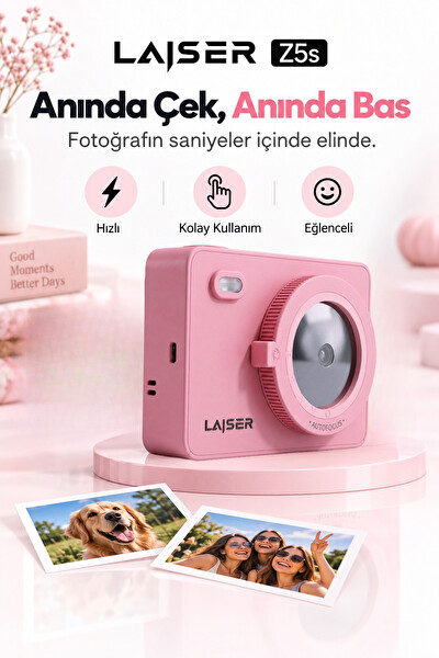 Laiser Z5S Instant Kamera ve Fotoğraf Yazıcısı - Şipşak Fotoğraf Makinesi Pembe