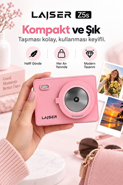 Laiser Z5S Instant Kamera ve Fotoğraf Yazıcısı - Şipşak Fotoğraf Makinesi Pembe