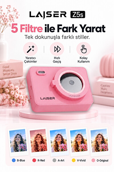 Laiser Z5S Instant Kamera ve Fotoğraf Yazıcısı - Şipşak Fotoğraf Makinesi Pembe