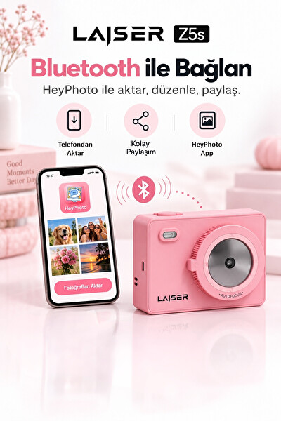 Laiser Z5S Instant Kamera ve Fotoğraf Yazıcısı - Şipşak Fotoğraf Makinesi Pembe