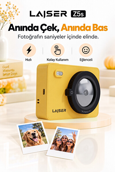 Laiser Z5S İnstant Kamera ve Fotoğraf Yazıcısı - Şipşak Fotoğraf Makinesi Sarı
