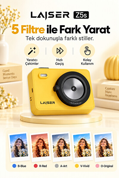 Laiser Z5S İnstant Kamera ve Fotoğraf Yazıcısı - Şipşak Fotoğraf Makinesi Sarı