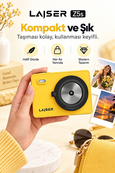Laiser Z5S İnstant Kamera ve Fotoğraf Yazıcısı - Şipşak Fotoğraf Makinesi Sarı