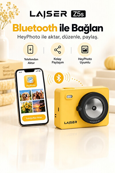 Laiser Z5S İnstant Kamera ve Fotoğraf Yazıcısı - Şipşak Fotoğraf Makinesi Sarı