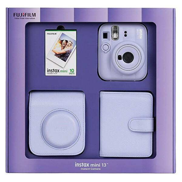 Fujifilm Instax Mini 13 Lila Fotoğraf Makinesi 10'lu Film Kare Albüm ve Deri Kılıf