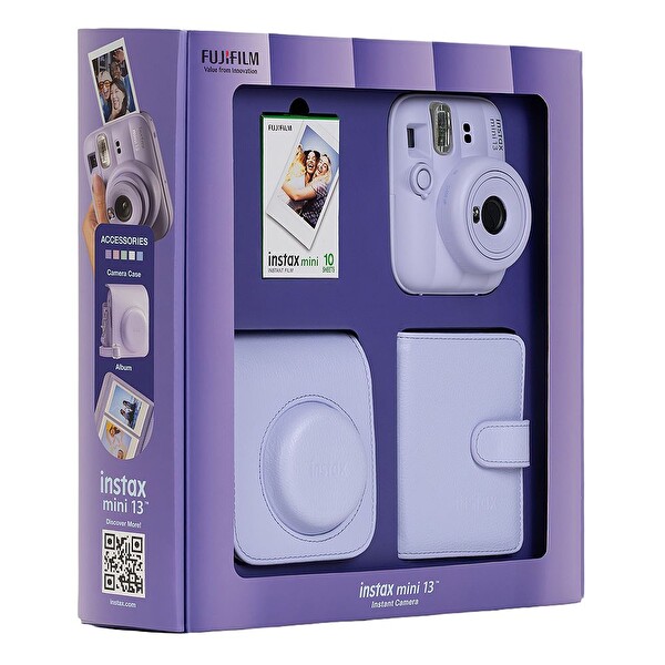 Fujifilm Instax Mini 13 Lila Fotoğraf Makinesi 10'lu Film Kare Albüm ve Deri Kılıf