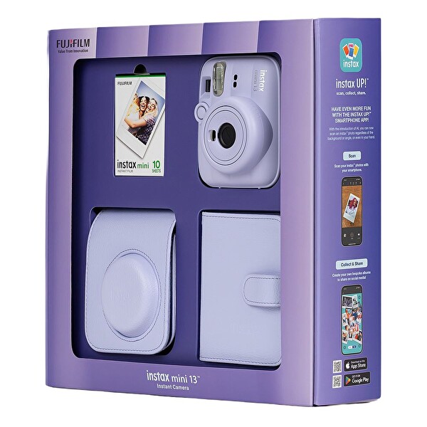 Fujifilm Instax Mini 13 Lila Fotoğraf Makinesi 10'lu Film Kare Albüm ve Deri Kılıf