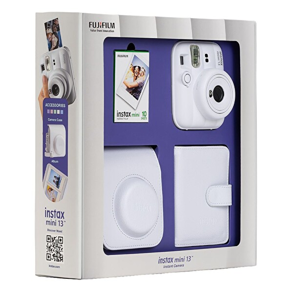 Fujifilm Instax Mini 13 Beyaz Fotoğraf Makinesi 10'lu Film Kare Albüm ve Deri Kılıf