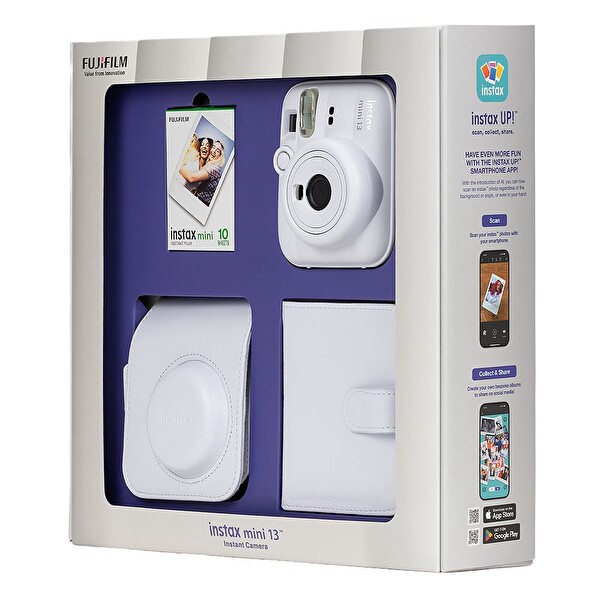 Fujifilm Instax Mini 13 Beyaz Fotoğraf Makinesi 10'lu Film Kare Albüm ve Deri Kılıf
