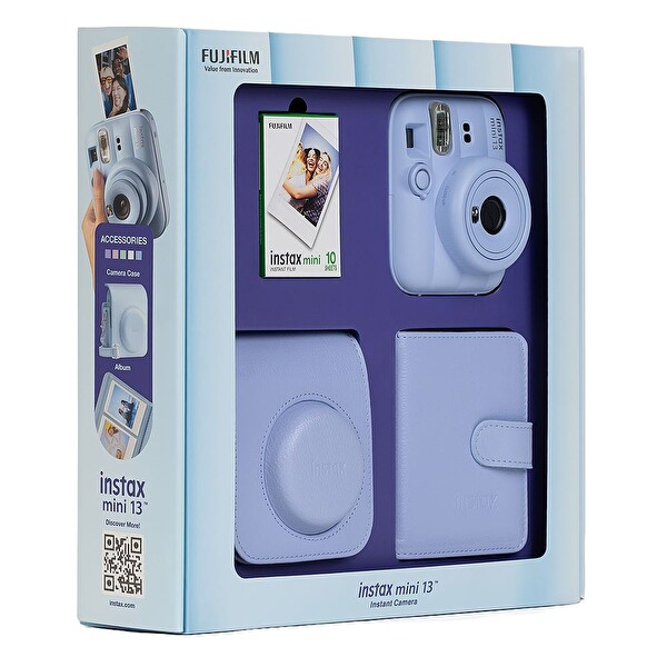 Fujifilm Instax Mini 13 Mavi Fotoğraf Makinesi 10'lu Film Kare Albüm ve Deri Kılıf Bundle Box