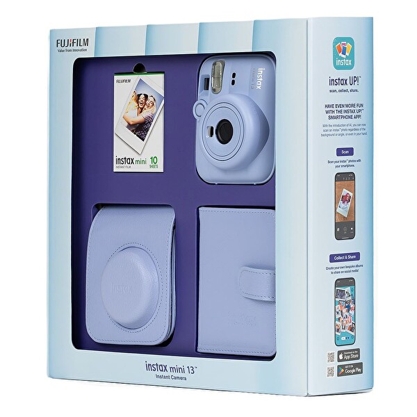 Fujifilm Instax Mini 13 Mavi Fotoğraf Makinesi 10'lu Film Kare Albüm ve Deri Kılıf Bundle Box