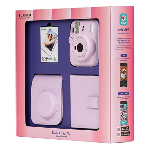 Fujifilm Instax Mini 13 Pembe Fotoğraf Makinesi 10'lu Film Kare Albüm ve Deri Kılıf Bundle Box