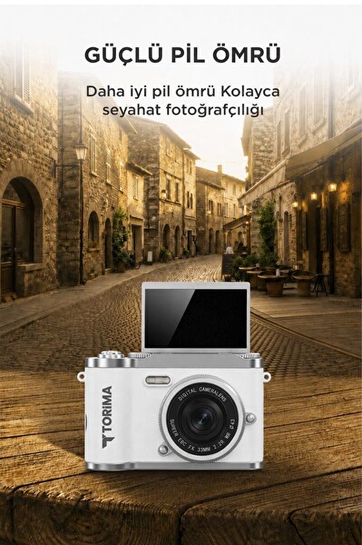 Torima CMR51 Mini Dijital Retro Kamera 48MP 8X Zoom Flip Ekranlı Selfie Video Vlog Kamerası Beyaz
