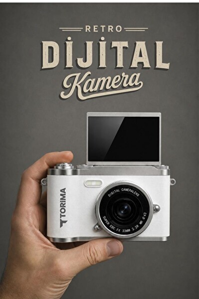 Torima CMR51 Mini Dijital Retro Kamera 48MP 8X Zoom Flip Ekranlı Selfie Video Vlog Kamerası Beyaz