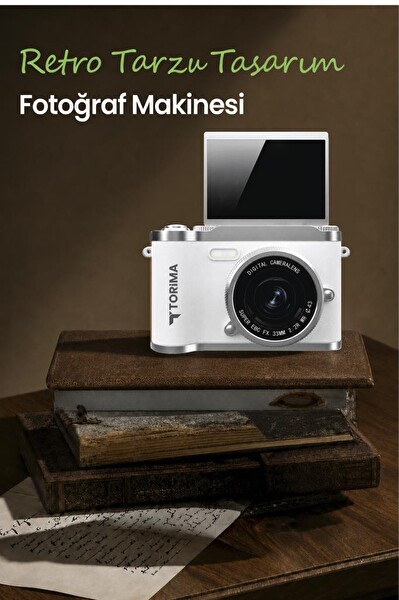 Torima CMR51 Mini Dijital Retro Kamera 48MP 8X Zoom Flip Ekranlı Selfie Video Vlog Kamerası Beyaz