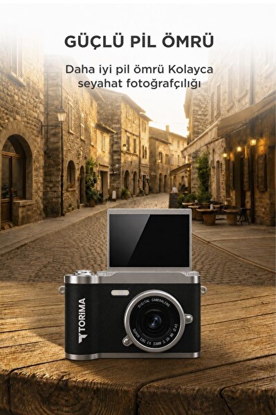 Torima CMR51 Mini Dijital Retro Kamera 48MP 8X Zoom Flip Ekranlı Selfie Video Vlog Kamerası Siyah