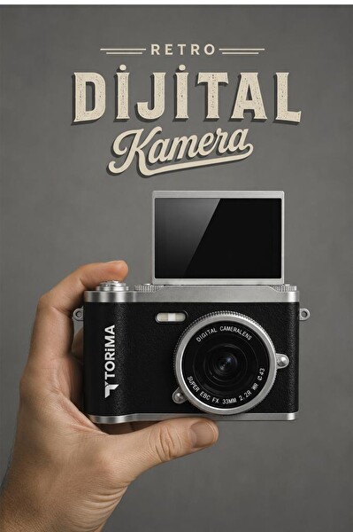Torima CMR51 Mini Dijital Retro Kamera 48MP 8X Zoom Flip Ekranlı Selfie Video Vlog Kamerası Siyah
