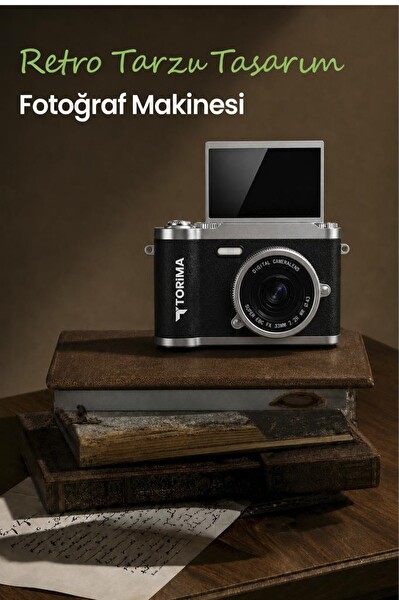 Torima CMR51 Mini Dijital Retro Kamera 48MP 8X Zoom Flip Ekranlı Selfie Video Vlog Kamerası Siyah