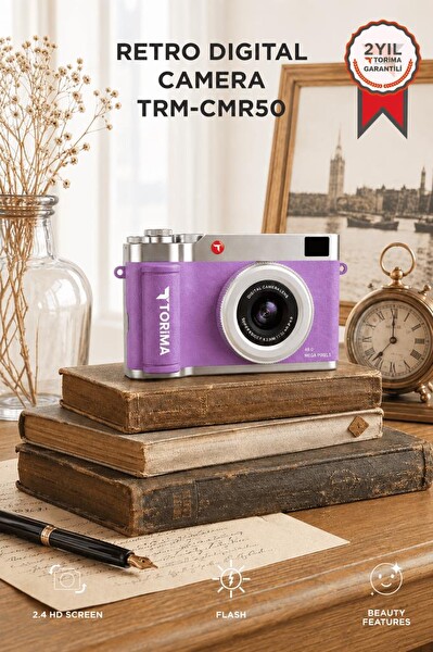 Torima CMR50 Mini Dijital Retro Kamera 48MP Selfie Video Vlog Kamerası Mor