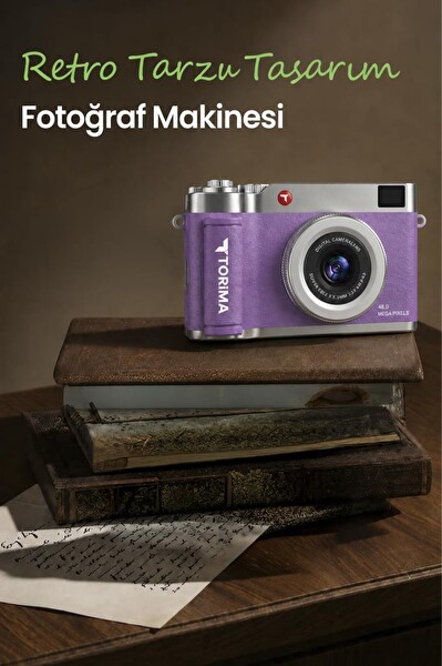 Torima CMR50 Mini Dijital Retro Kamera 48MP Selfie Video Vlog Kamerası Mor