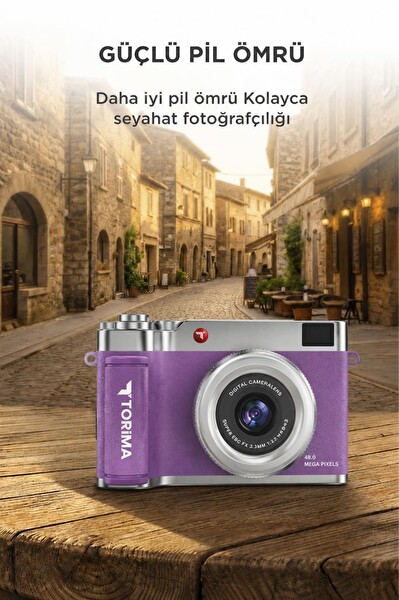 Torima CMR50 Mini Dijital Retro Kamera 48MP Selfie Video Vlog Kamerası Mor