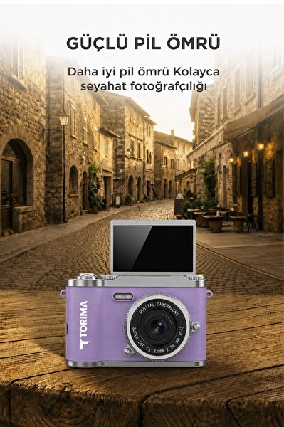Torima CMR51 Mini Dijital Retro Kamera 48MP 8X Zoom Flip Ekranlı Selfie Video Vlog Kamerası Mor