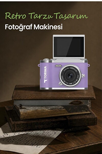 Torima CMR51 Mini Dijital Retro Kamera 48MP 8X Zoom Flip Ekranlı Selfie Video Vlog Kamerası Mor