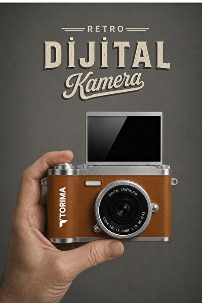 Torima CMR51 Mini Dijital Retro Kamera 48MP 8X Zoom Flip Ekranlı Selfie Video Vlog Kamerası Kahverengi