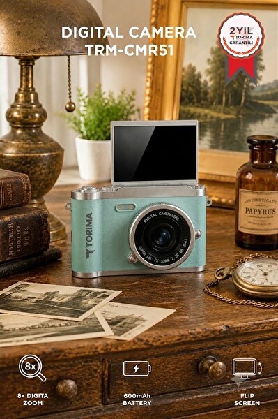 Torima CMR51 Mini Dijital Retro Kamera 48MP 8X Zoom Flip Ekranlı Selfie Video Vlog Kamerası Mavi