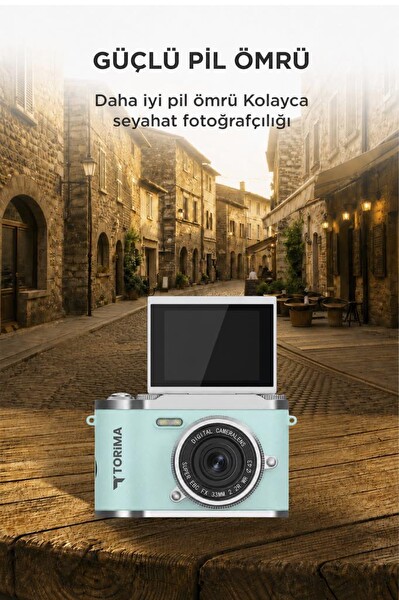 Torima CMR51 Mini Dijital Retro Kamera 48MP 8X Zoom Flip Ekranlı Selfie Video Vlog Kamerası Mavi