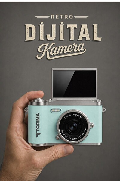 Torima CMR51 Mini Dijital Retro Kamera 48MP 8X Zoom Flip Ekranlı Selfie Video Vlog Kamerası Mavi