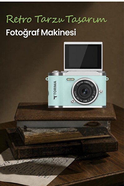 Torima CMR51 Mini Dijital Retro Kamera 48MP 8X Zoom Flip Ekranlı Selfie Video Vlog Kamerası Mavi