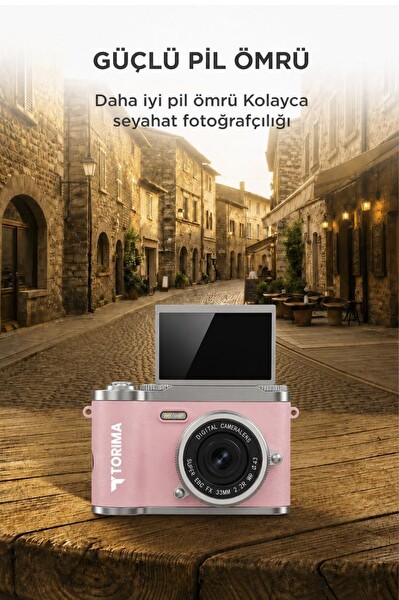Torima CMR51 Mini Dijital Retro Kamera 48MP 8X Zoom Flip Ekranlı Selfie Video Vlog Kamerası Pembe