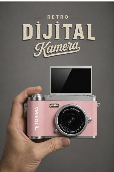 Torima CMR51 Mini Dijital Retro Kamera 48MP 8X Zoom Flip Ekranlı Selfie Video Vlog Kamerası Pembe