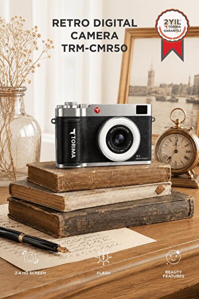 Torima CMR50 Mini Dijital Retro Kamera 48MP Selfie Video Vlog Kamerası Siyah