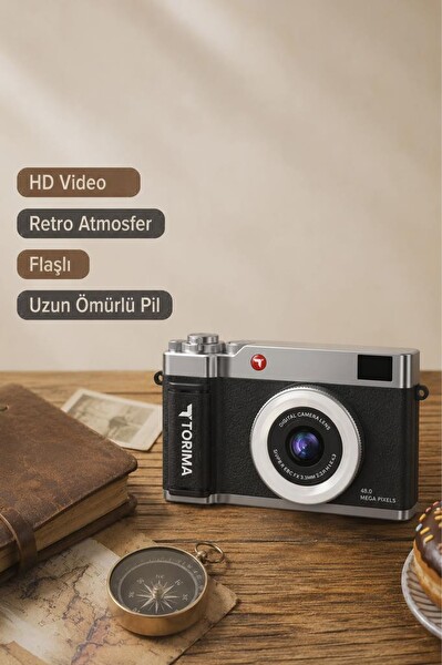 Torima CMR50 Mini Dijital Retro Kamera 48MP Selfie Video Vlog Kamerası Siyah