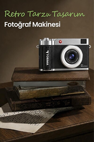 Torima CMR50 Mini Dijital Retro Kamera 48MP Selfie Video Vlog Kamerası Siyah