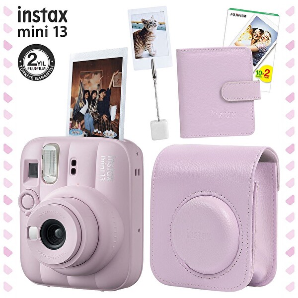Fujifilm Instax Mini 13 Şeker Pembesi Fotoğraf Makinesi Deri Çanta Albüm Kıskaç ve 20'li Film Hediye Seti