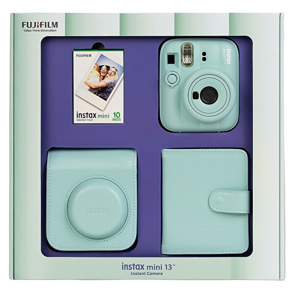 Fujifilm Instax Mini 13 Yeşil Fotoğraf Makinesi 10'lu Film Kare Albüm ve Deri Kılıf