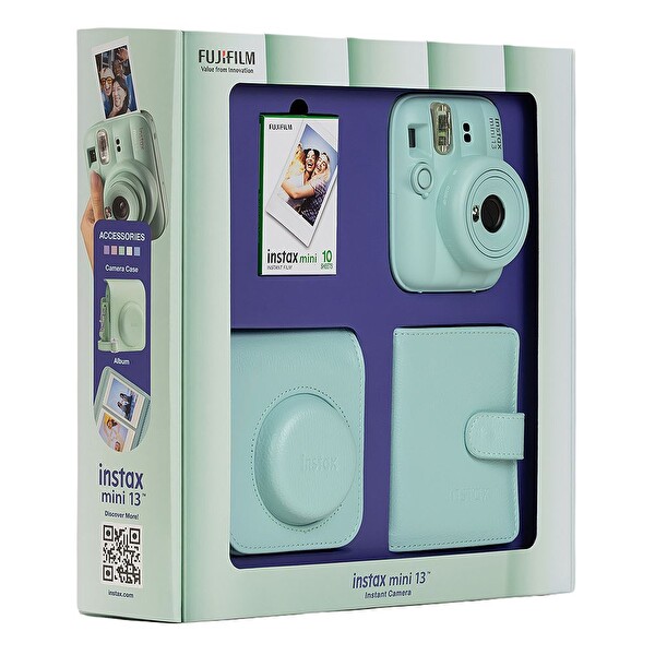 Fujifilm Instax Mini 13 Yeşil Fotoğraf Makinesi 10'lu Film Kare Albüm ve Deri Kılıf