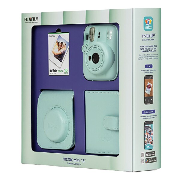 Fujifilm Instax Mini 13 Yeşil Fotoğraf Makinesi 10'lu Film Kare Albüm ve Deri Kılıf