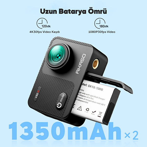 Akaso V50X 4K 30fps Aksiyon Kamera ve Aksesuar Seti