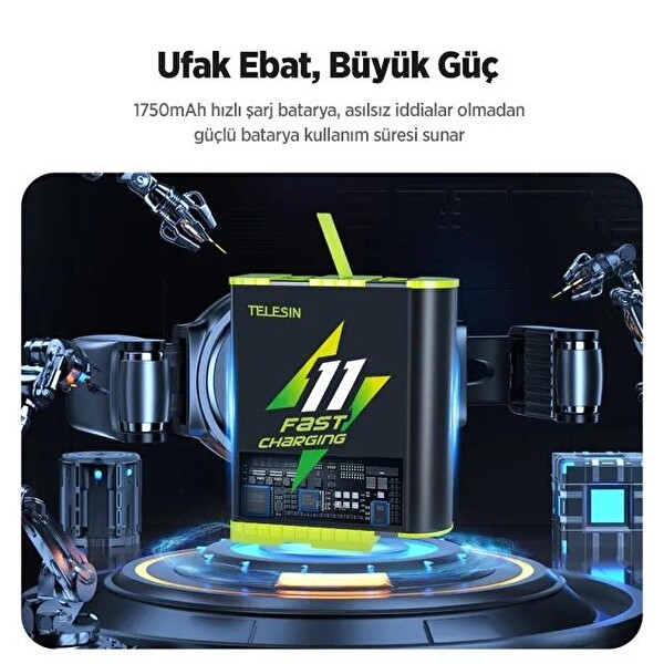 Telesin GoPro Hero12 Black / Hero11 Black / Hero10 Black Uyumlu İkili Şarj Cihazı - 2 Adet Yedek Batarya