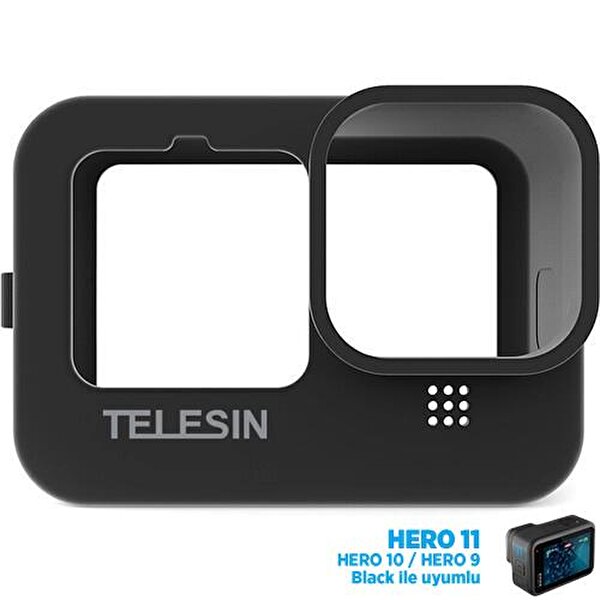 Telesin GoPro Hero11 Black / Hero10 Black / Hero9 Black Uyumlu Silikon Koruma Kılıfı + Bileklik + Boyunluk Siyah