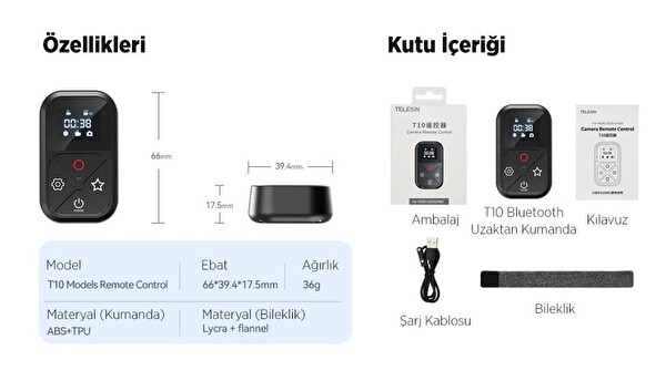 Telesin GoPro Aksiyon Kameraları Uyumlu The Remote 3.0 Uzaktan Kumanda