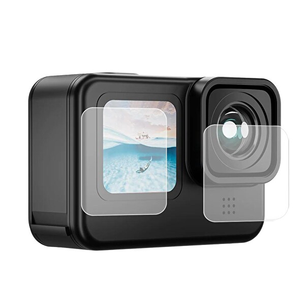 Telesin GoPro Hero12 Black/Hero11/Hero10 / Hero9 Uyumlu Ön Ekran+Arka Ekran+Lens Temperli Kırılmaz Cam Filmi